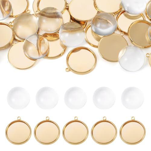 FASHEWELRY 20 Sets goldener flacher runder Anhänger mit Cabochon-Einstellungen, 14 mm, Messing, blanko, Lünette, Tablett, Basis-Anhänger mit Glas-Cabochons für DIY-Gedenk-Halsketten FASHEWELRY 20 Sets goldener flacher runder Anhänger mit Cabochon-Einstellungen, 14 mm, Messing, blanko, Lünette, Tablett, Basis-Anhänger mit Glas-Cabochons für DIY-Gedenk-Halsketten von FASHEWELRY