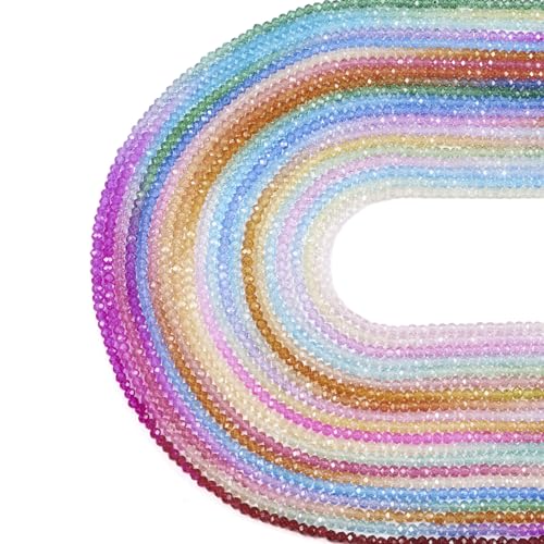 FASHEWELRY 20 Stränge, transparente Glasperlen, 3 mm, bunte, facettierte Rondelle, Kristallperlen, lose Abstandshalter für Armbänder, Halsketten, Schmuckherstellung, 20 Farben, 3 mm von FASHEWELRY