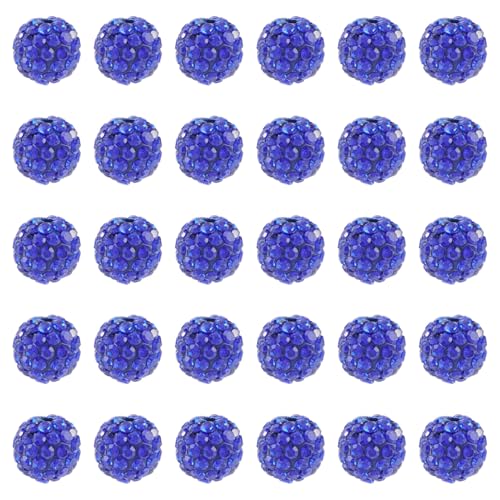 FASHEWELRY 30 Stück blaue Strass-Ton-Perlen, 10 mm, glitzernde Pavé-Fassung, runde Kristallkugel-Perlen für DIY-Armbänder, Halsketten, Ohrringe, Schmuckherstellung, Heim-Party-Dekor von FASHEWELRY
