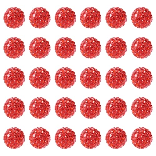 FASHEWELRY 30 Stück rote Strass-Ton-Perlen, 10 mm, glitzernde Pavé-Fassung, runde Kristallkugel-Perlen für DIY-Armbänder, Halsketten, Ohrringe, Schmuckherstellung, Heim-Party-Dekor von FASHEWELRY