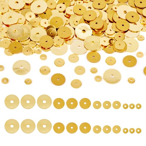 FASHEWELRY 300 Stück Abstandshalter aus Messing, 4/6/8/10 mm, goldene, flache runde Scheibe, einfache Metallperlen, lose Abstandshalter für Armband, Halskette, Schmuckherstellung, Perlenzubehör FASHEWELRY 300 Stück Abstandshalter aus Messing, 4/6/8/10 mm, goldene, flache runde Scheibe, einfache Metallperlen, lose Abstandshalter für Armband, Halskette, Schmuckherstellung, Perlenzubehör von FASHEWELRY