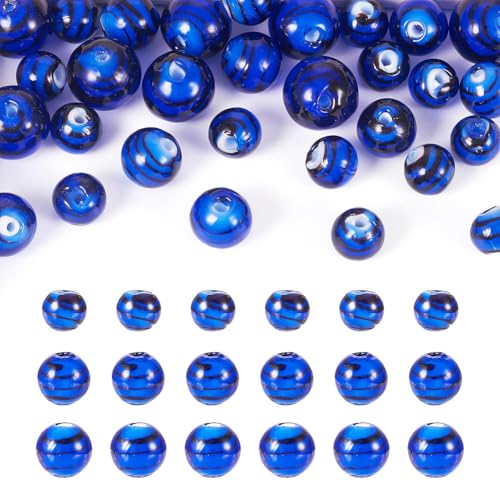 FASHEWELRY 32 Stück runde handgefertigte Lampwork-Perlen mit Streifenmuster, blaue Kugeln, lose Abstandshalter für Armbänder, Halsketten, Bastelarbeiten, Schmuckherstellung FASHEWELRY 32 Stück runde handgefertigte Lampwork-Perlen mit Streifenmuster, blaue Kugeln, lose Abstandshalter für Armbänder, Halsketten, Bastelarbeiten, Schmuckherstellung von FASHEWELRY