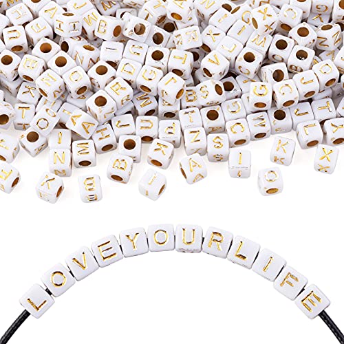 FASHEWELRY 384 Stück weiße Acryl-Würfel-Buchstabenperlen 6 x 6 mm Gold-Alphabet A-Z Abstandshalter Perlen für DIY Armband, Halsketten, Schmuckherstellung FASHEWELRY 384 Stück weiße Acryl-Würfel-Buchstabenperlen 6 x 6 mm Gold-Alphabet A-Z Abstandshalter Perlen für DIY Armband, Halsketten, Schmuckherstellung von FASHEWELRY