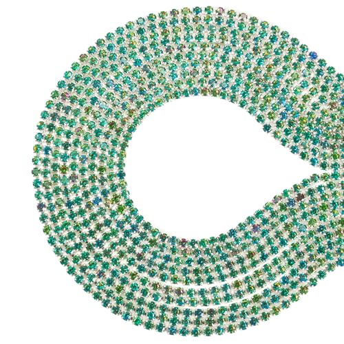 FASHEWELRY 4,5 m Kristall-Strass-Kette zum Nähen, Basteln, grüne 2,5 mm Diamant-Kristallverzierung, Silberkrallenkette, Strass-Ketten für Kleidung, Schuhe, Schmuck, DIY-Dekoration von FASHEWELRY