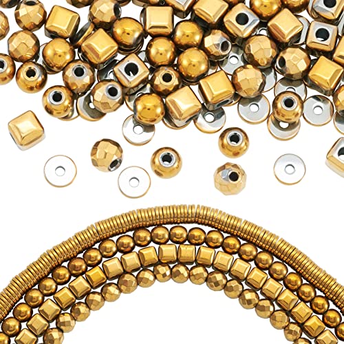 FASHEWELRY 4 Stränge, nicht-magnetische synthetische Hämatit-Perlen, flach, rund, würfelförmig, lose Abstandshalter, Heishi-Perlen für Halsketten, Armbänder, Schmuckherstellung, 6 mm, goldfarben FASHEWELRY 4 Stränge, nicht-magnetische synthetische Hämatit-Perlen, flach, rund, würfelförmig, lose Abstandshalter, Heishi-Perlen für Halsketten, Armbänder, Schmuckherstellung, 6 mm, goldfarben von FASHEWELRY