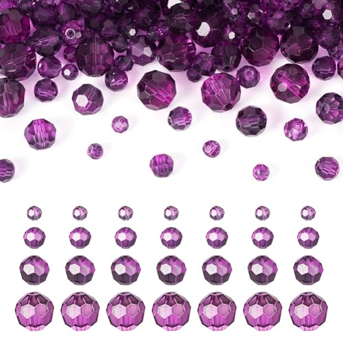 FASHEWELRY 4 Stränge, transparent, facettiert, Kristallglas, Großpackung, sortiert, 4 Größen, runde Glitzer-Perlen, violett, Abstandshalter, Glasperlen für Schmuckherstellung, Armbänder, Halsketten FASHEWELRY 4 Stränge, transparent, facettiert, Kristallglas, Großpackung, sortiert, 4 Größen, runde Glitzer-Perlen, violett, Abstandshalter, Glasperlen für Schmuckherstellung, Armbänder, Halsketten von FASHEWELRY