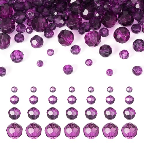 FASHEWELRY 4 Stränge, violette, facettierte runde Glasperlen, 4 Größen, zum Backen, bemalt, transparent, für DIY-Armbänder, Ohrringe, Halsketten, Schmuckherstellung FASHEWELRY 4 Stränge, violette, facettierte runde Glasperlen, 4 Größen, zum Backen, bemalt, transparent, für DIY-Armbänder, Ohrringe, Halsketten, Schmuckherstellung von FASHEWELRY