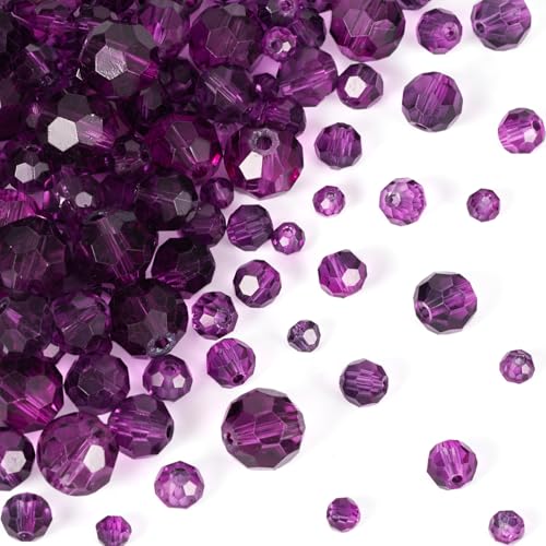 FASHEWELRY 4 Stränge, violette, facettierte runde Glasperlen, 4 Größen, zum Backen, bemalt, transparent, für DIY-Armbänder, Ohrringe, Halsketten, Schmuckherstellung von FASHEWELRY