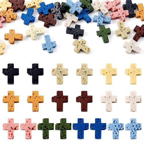 FASHEWELRY 40 Stück Lavastein-Perlen, bunt, gefärbtes Kreuz, Lava-Edelstein, lose Abstandshalter, Perlen für Damen und Herren, Armband, Halskette, Schmuckherstellung, Heimdekoration, 40 Stück FASHEWELRY 40 Stück Lavastein-Perlen, bunt, gefärbtes Kreuz, Lava-Edelstein, lose Abstandshalter, Perlen für Damen und Herren, Armband, Halskette, Schmuckherstellung, Heimdekoration, 40 Stück von FASHEWELRY