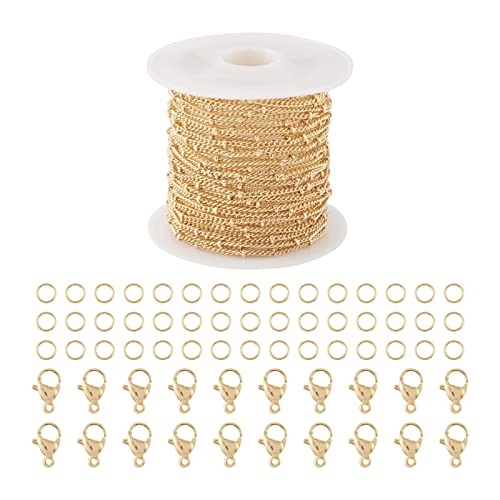 FASHEWELRY 5 m 14 K Satellitenkette Golden DIY Halskette Armband Herstellung Ketten mit 20 Karabinerverschlüssen, 40 Bindering Twist Kette für Frauen Mädchen Schmuck von FASHEWELRY