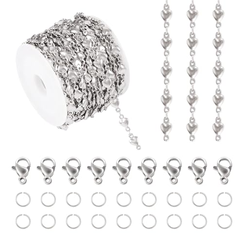 FASHEWELRY 5 m lange Edelstahlkette, gelötet, Herzglied, Metall-Schmuckkette mit Karabinerverschluss, Biegering für selbstgemachte Frauen, Armband, Halskette, Schmuckherstellung, Set, 10 x 5 x 2 mm FASHEWELRY 5 m lange Edelstahlkette, gelötet, Herzglied, Metall-Schmuckkette mit Karabinerverschluss, Biegering für selbstgemachte Frauen, Armband, Halskette, Schmuckherstellung, Set, 10 x 5 x 2 mm von FASHEWELRY