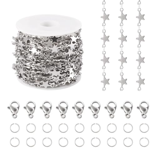 FASHEWELRY 5 m lange Edelstahlkette mit Sterngliedern, Metallschmuck-Verlängerungskette mit Karabinerverschluss, Biegering für selbstgemachte Frauen, Armband, Halskette, Fußkettchen FASHEWELRY 5 m lange Edelstahlkette mit Sterngliedern, Metallschmuck-Verlängerungskette mit Karabinerverschluss, Biegering für selbstgemachte Frauen, Armband, Halskette, Fußkettchen von FASHEWELRY