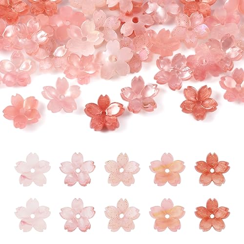 FASHEWELRY 50 Stück Blumen-Harzperlen Kappen rosa Blütenblatt Perlen Endkappen für Schmuck Armband Halskette Ohrring Herstellung von FASHEWELRY