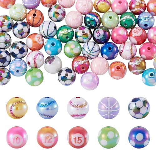 FASHEWELRY 50 Stück Sport-Kugelperlen zur Schmuckherstellung, 12 mm UV-Überzug, Acryl-Sportperlen, gemischte Kugelform, Abstandshalter für DIY-Armbänder, Halsketten FASHEWELRY 50 Stück Sport-Kugelperlen zur Schmuckherstellung, 12 mm UV-Überzug, Acryl-Sportperlen, gemischte Kugelform, Abstandshalter für DIY-Armbänder, Halsketten von FASHEWELRY