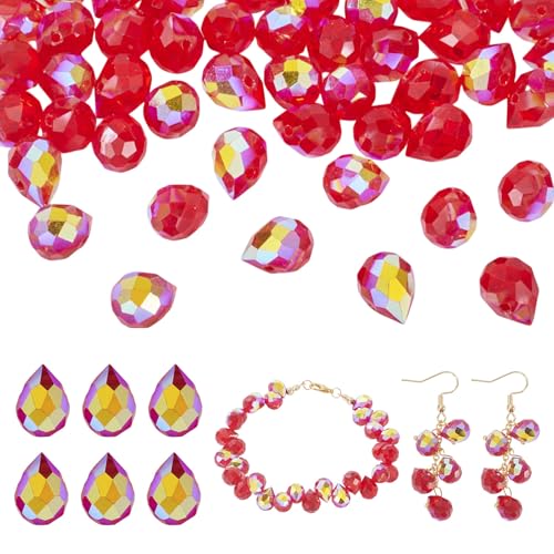 FASHEWELRY 50 Stück rote, glänzende facettierte Glasperlen in Tropfenform, verschiedene Kristallperlen für Schmuckherstellung, Wassertropfen-Glasperlen für Bastelarbeiten, Halsketten, Armbänder FASHEWELRY 50 Stück rote, glänzende facettierte Glasperlen in Tropfenform, verschiedene Kristallperlen für Schmuckherstellung, Wassertropfen-Glasperlen für Bastelarbeiten, Halsketten, Armbänder von FASHEWELRY