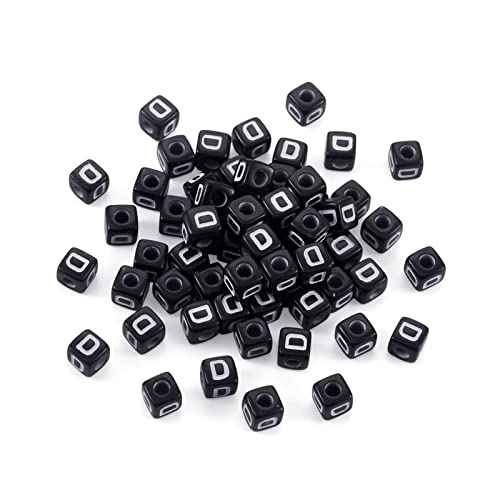 FASHEWELRY 500 Stück Acryl-Buchstaben-Perlen, 5 x 5 x 5 mm, schwarz, quadratisch, Buchstabe D, Alphabet-Perlen für DIY-Armbänder, Halsketten, Schmuckherstellung von FASHEWELRY