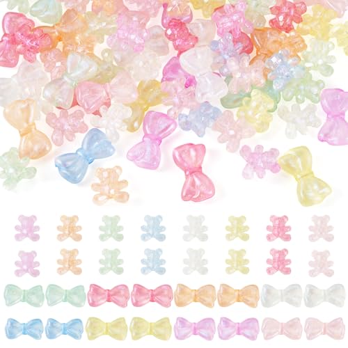 FASHEWELRY 63 Stück leuchtende, transparente Acryl-Bär-Perlen, niedliche Schleifen-Perlen, leuchten im Dunkeln, niedliche Perlen für Schmuckherstellung, Armband, Halskette, Bastelbedarf FASHEWELRY 63 Stück leuchtende, transparente Acryl-Bär-Perlen, niedliche Schleifen-Perlen, leuchten im Dunkeln, niedliche Perlen für Schmuckherstellung, Armband, Halskette, Bastelbedarf von FASHEWELRY