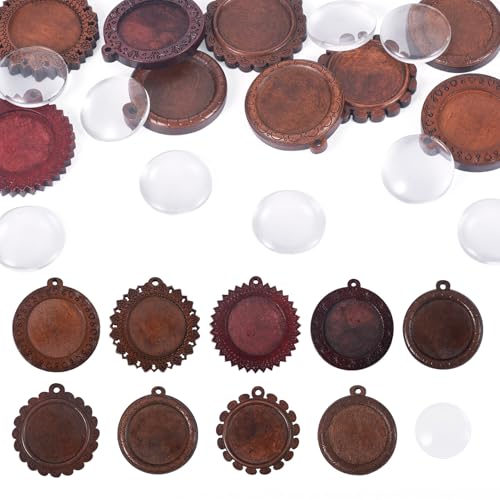 FASHEWELRY 9 Sets Holz-Lünetten-Anhänger-Tabletts mit Cabochon-Fassung, 25 mm, runder Holz-Anhängersockel mit Glas-Cabochon für DIY, Erinnerung, Foto, Charm, Schmuckherstellung FASHEWELRY 9 Sets Holz-Lünetten-Anhänger-Tabletts mit Cabochon-Fassung, 25 mm, runder Holz-Anhängersockel mit Glas-Cabochon für DIY, Erinnerung, Foto, Charm, Schmuckherstellung von FASHEWELRY