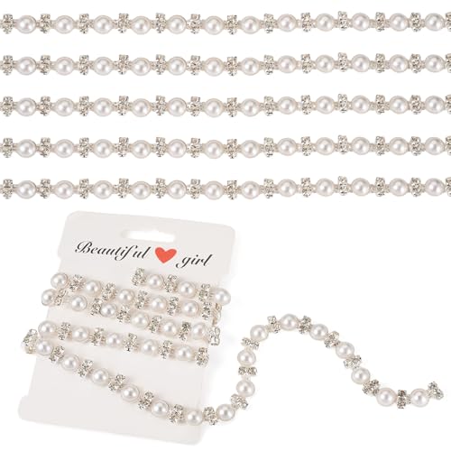 FASHEWELRY 91 cm Strass-Perlenbesatz 9 mm Kunstperle Perlenkette Fransenband Nähen Verzierung Trim für Bastelbedarf Hochzeit Party Kostüm FASHEWELRY 91 cm Strass-Perlenbesatz 9 mm Kunstperle Perlenkette Fransenband Nähen Verzierung Trim für Bastelbedarf Hochzeit Party Kostüm von FASHEWELRY