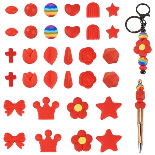 FASHEWELRY 92 Stück sortierte rote Silikonperlen, Großpackung, Gummi-Armbandherstellung, Stern, Blumen, Blätter, Herz, Schleife, runde Fokusperlen für Schlüsselanhänger, Perlen, Stifte, Armbänder, DIY FASHEWELRY 92 Stück sortierte rote Silikonperlen, Großpackung, Gummi-Armbandherstellung, Stern, Blumen, Blätter, Herz, Schleife, runde Fokusperlen für Schlüsselanhänger, Perlen, Stifte, Armbänder, DIY von FASHEWELRY