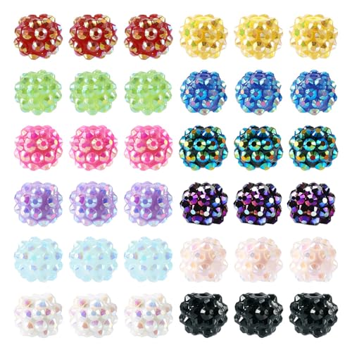 FASHEWELRY 96 Stück Kristall-Harz-Strass-Perlen, Pavé-Fassung, Discokugelperlen, rund, grob, Kaugummi, Abstandshalter, Charms für Armbänder, Schmuckherstellung, 12 mm von FASHEWELRY