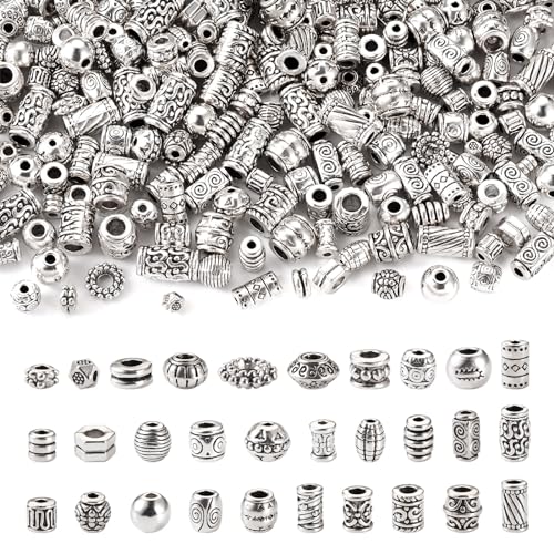 FASHEWELRY Abstandshalter aus Legierung im tibetischen Stil, Antik-Silber, Metallsäulenrohr, runde lose Perlen für Armbänder, Schmuckherstellung, 300 Stück von FASHEWELRY