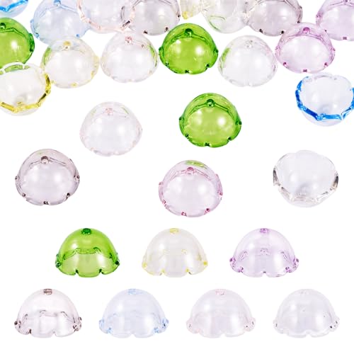 FASHEWELRY Acryl-Blumen-Perlenkappen, 7 Farben, transparente Windglocken-Perlen, 22 mm, Glas-Angelperlen, Quallen-Perlen für Windspiele, Handwerk, Schmuckherstellung, 28 Stück von FASHEWELRY