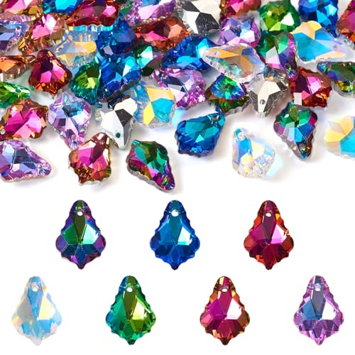 FASHEWELRY Ahornblatt-Kristallglasperlen, 7 Farben, facettierte Glasperlen, lose Perlen für Armbänder, Halsketten, Ohrringe, Basteln, Schmuckherstellung, 42 Stück von FASHEWELRY