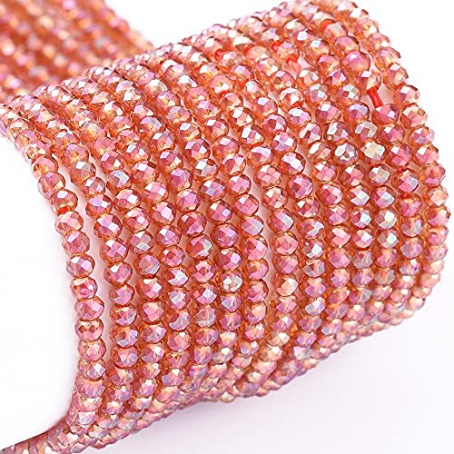 FASHEWELRY Briolette-Kristallglasperlen, 2 mm, facettierte Glasperlen, regenbogenbeschichtet, für Halsketten, Armbänder, Schmuckherstellung, 10 Stränge (helle Koralle) von FASHEWELRY