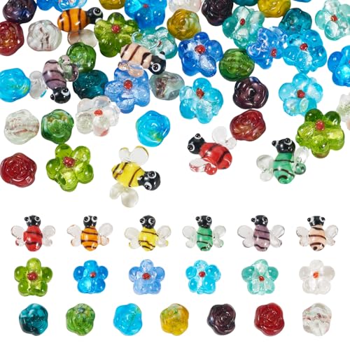 FASHEWELRY Bunte Lampwork-Bienenperlen, niedliche Blumen, Honigbienen, 3D-Insekten, Glasperlen für Armband, Ohrringe, Halskette, Schmuckzubehör, 45 Stück von FASHEWELRY