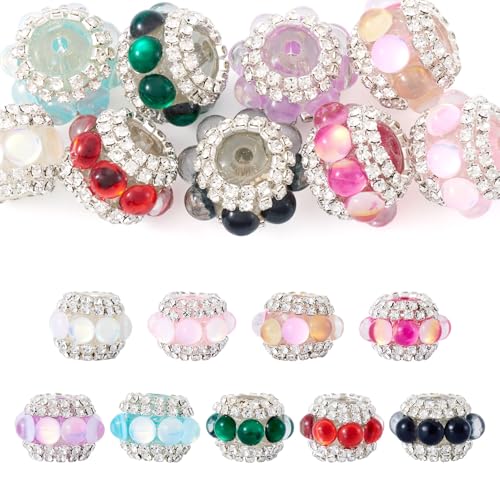 FASHEWELRY Bunte glitzernde europäische Perlen mit großem Loch, 20 mm, Strass, Edelsteinperlen für Armband, Halskette, Schmuckherstellung, DIY, Stifte, Dekorationen, 9 Stück FASHEWELRY Bunte glitzernde europäische Perlen mit großem Loch, 20 mm, Strass, Edelsteinperlen für Armband, Halskette, Schmuckherstellung, DIY, Stifte, Dekorationen, 9 Stück von FASHEWELRY