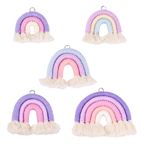 FASHEWELRY Bunter Regenbogen-Schlüsselanhänger, Makramee, Weben, Regenbogen-Quaste, Charms, gewebter Regenbogen-Schlüsselanhänger für Schmuckherstellung, Bastelarbeiten, Stoff von FASHEWELRY