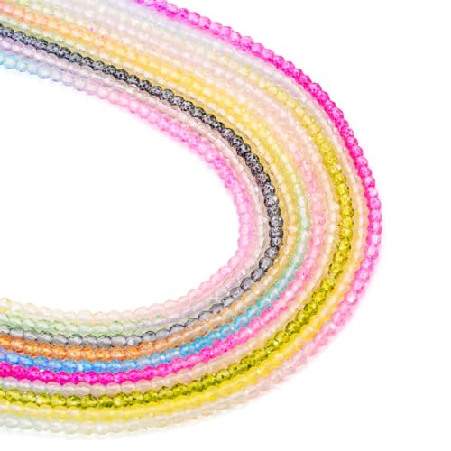 FASHEWELRY Facettierte Glasperlen mit Farbverlauf, 2 mm, transparent, Kristall-Rondelle, facettierte Perlen für Halskette und Armband, Schmuckherstellung, 10 Stränge FASHEWELRY Facettierte Glasperlen mit Farbverlauf, 2 mm, transparent, Kristall-Rondelle, facettierte Perlen für Halskette und Armband, Schmuckherstellung, 10 Stränge von FASHEWELRY