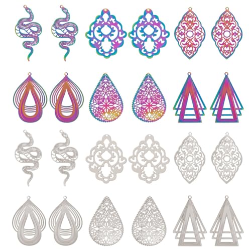 FASHEWELRY Filigraner Anhänger aus Edelstahl, Regenbogen-Ohrringe, Charms, geätzte Metallverzierungen für DIY-Schmuckherstellung, Basteln von FASHEWELRY