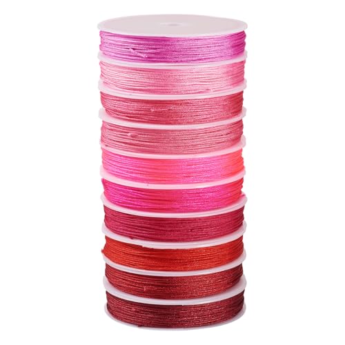 FASHEWELRY Geflochtenes Perlenfaden, chinesische Knotenschnur, 0,8 mm, Polyester, zum Nähen, Basteln, Makramee, Basteln, Schmuckherstellung, 10 Farben, Rot / Rosa von FASHEWELRY