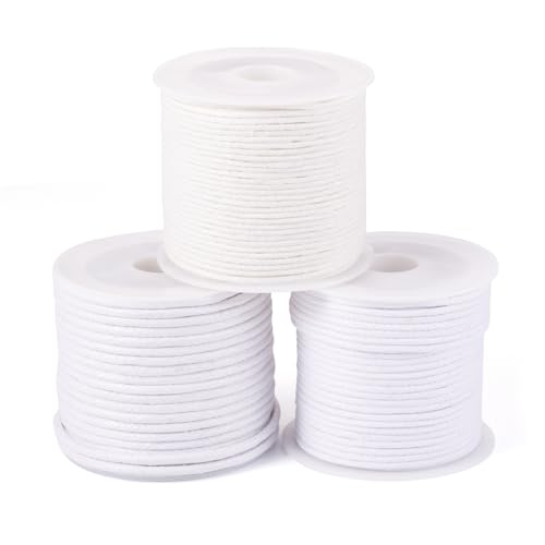 FASHEWELRY Gewachste Baumwollschnur, 1 - 2 mm, 3 Stile, chinesisches gewachstes Baumwollgarn, Wachsschnur für Armbänder, Halsketten, Makramee, Perlen, Schmuckherstellung, Basteln, 40 m, Weiß FASHEWELRY Gewachste Baumwollschnur, 1 - 2 mm, 3 Stile, chinesisches gewachstes Baumwollgarn, Wachsschnur für Armbänder, Halsketten, Makramee, Perlen, Schmuckherstellung, Basteln, 40 m, Weiß von FASHEWELRY