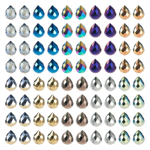 FASHEWELRY Glasperlen, facettiert, Wassertropfen, galvanisiert, 10 Farben, Tropfenform, lose Abstandshalter für Ohrringe, Halsketten, Armbänder, Schmuckherstellung, Handwerk, 150 Stück von FASHEWELRY