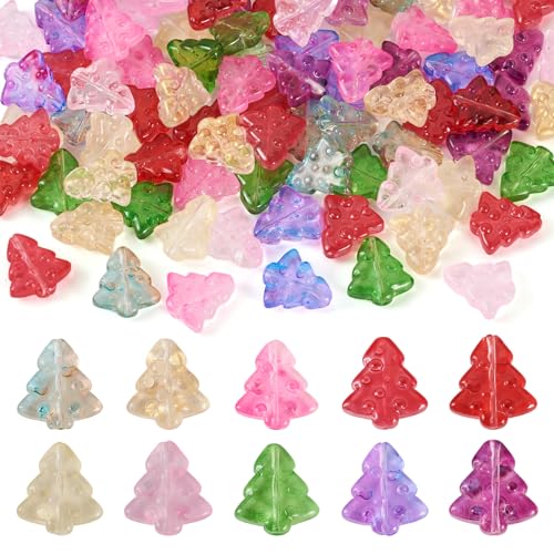 FASHEWELRY Glasperlen in Weihnachtsbaumform, bunte Baumform, lose Perlen, Abstandshalter für Weihnachten, Basteln, Ohrringe, Armbänder, Halsketten, Schmuckherstellung, 100 Stück FASHEWELRY Glasperlen in Weihnachtsbaumform, bunte Baumform, lose Perlen, Abstandshalter für Weihnachten, Basteln, Ohrringe, Armbänder, Halsketten, Schmuckherstellung, 100 Stück von FASHEWELRY