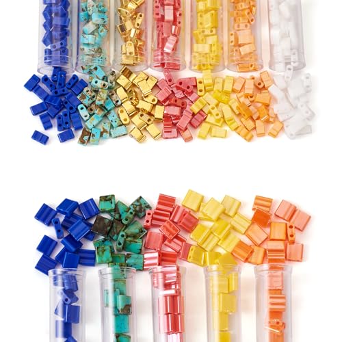FASHEWELRY Glasperlen mit 2 Löchern, blickdicht, flach, rechteckig, lose Abstandshalter, Fliesen-Perlen für mehrsträngige Schmuckherstellung, Armbänder, Halsketten, Ohrringe, 375 Stück FASHEWELRY Glasperlen mit 2 Löchern, blickdicht, flach, rechteckig, lose Abstandshalter, Fliesen-Perlen für mehrsträngige Schmuckherstellung, Armbänder, Halsketten, Ohrringe, 375 Stück von FASHEWELRY