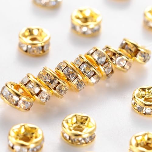 FASHEWELRY Goldene Abstandshalter für Schmuckherstellung, 4 mm, Kristall, Güteklasse A, Strass, Rondelle, Abstandshalter für Armbänder, Halsketten, Perlenstifte, 100 Stück FASHEWELRY Goldene Abstandshalter für Schmuckherstellung, 4 mm, Kristall, Güteklasse A, Strass, Rondelle, Abstandshalter für Armbänder, Halsketten, Perlenstifte, 100 Stück von FASHEWELRY