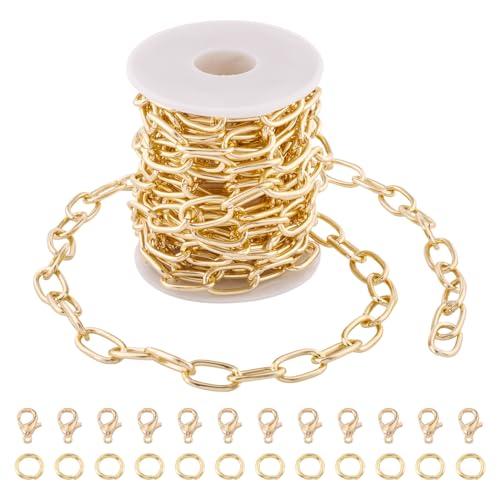 FASHEWELRY Goldene Aluminium-Büroklammerketten, 20 x 11,5 x 2,5 mm, klobige ovale Gliederkette, Metall-Panzerketten mit Biegeringen, Karabinerverschlüssen für DIY-Schmuckherstellung, 5 m FASHEWELRY Goldene Aluminium-Büroklammerketten, 20 x 11,5 x 2,5 mm, klobige ovale Gliederkette, Metall-Panzerketten mit Biegeringen, Karabinerverschlüssen für DIY-Schmuckherstellung, 5 m von FASHEWELRY