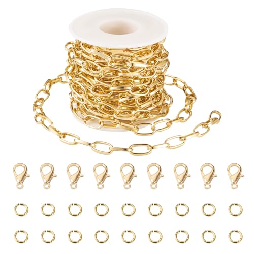 FASHEWELRY Goldene Aluminium-Panzerkette, 15 x 8 x 2 mm, ovale Gliederkette, Büroklammerkette, mit Biegeringen, Karabinerverschlüssen für DIY-Schmuckherstellung, 5 m FASHEWELRY Goldene Aluminium-Panzerkette, 15 x 8 x 2 mm, ovale Gliederkette, Büroklammerkette, mit Biegeringen, Karabinerverschlüssen für DIY-Schmuckherstellung, 5 m von FASHEWELRY