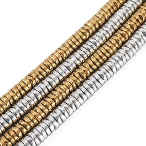 FASHEWELRY Hämatit-Perlen, nicht-magnetisch, flach, rund, lose Abstandshalter, gewellte Scheiben, Heishi-Perlen für Halsketten, Armbänder, Schmuckherstellung, 4 mm, 2 Stränge FASHEWELRY Hämatit-Perlen, nicht-magnetisch, flach, rund, lose Abstandshalter, gewellte Scheiben, Heishi-Perlen für Halsketten, Armbänder, Schmuckherstellung, 4 mm, 2 Stränge von FASHEWELRY