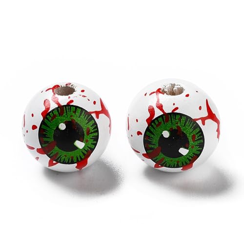 FASHEWELRY Halloween-Holzperlen, 16 mm, rund, mit grünen blutigen Augen, Holzperlen für selbstgemachte Halsketten, Armbänder, Schmuckherstellung, Zuhause, Party-Dekoration, 10 Stück FASHEWELRY Halloween-Holzperlen, 16 mm, rund, mit grünen blutigen Augen, Holzperlen für selbstgemachte Halsketten, Armbänder, Schmuckherstellung, Zuhause, Party-Dekoration, 10 Stück von FASHEWELRY