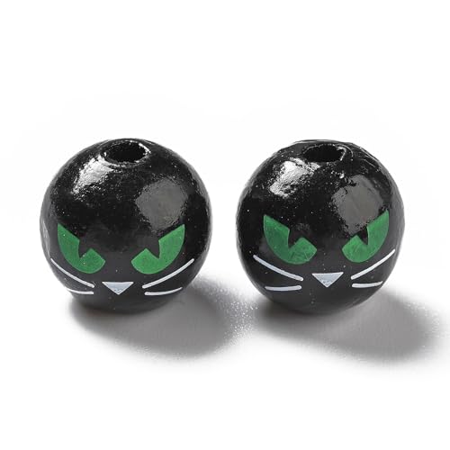 FASHEWELRY Halloween-Holzperlen, 16 mm, rund, mit schwarzem Katzenmuster, Holzperlen für selbstgemachte Halsketten, Armbänder, Schmuckherstellung, Zuhause, Party-Dekoration, 10 Stück FASHEWELRY Halloween-Holzperlen, 16 mm, rund, mit schwarzem Katzenmuster, Holzperlen für selbstgemachte Halsketten, Armbänder, Schmuckherstellung, Zuhause, Party-Dekoration, 10 Stück von FASHEWELRY