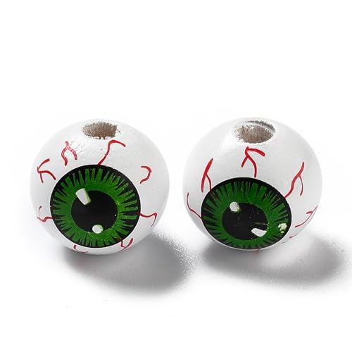 FASHEWELRY Halloween-Holzperlen, rund, mit grünen Augen, Holzperlen für selbstgemachte Halsketten, Armbänder, Schmuckherstellung, Zuhause, Party, Dekoration, 10 Stück FASHEWELRY Halloween-Holzperlen, rund, mit grünen Augen, Holzperlen für selbstgemachte Halsketten, Armbänder, Schmuckherstellung, Zuhause, Party, Dekoration, 10 Stück von FASHEWELRY