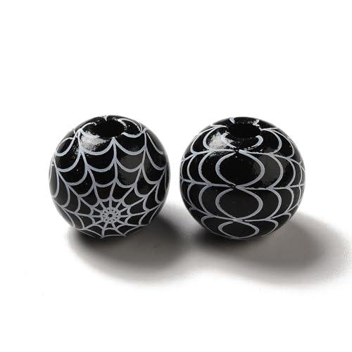FASHEWELRY Halloween-Holzperlen mit Spinnennetzen, bedruckt, 16 mm, großes Loch, Holzperlen für selbstgemachte Halsketten, Armbänder, Schmuckherstellung, Zuhause, Party-Dekoration, 10 Stück FASHEWELRY Halloween-Holzperlen mit Spinnennetzen, bedruckt, 16 mm, großes Loch, Holzperlen für selbstgemachte Halsketten, Armbänder, Schmuckherstellung, Zuhause, Party-Dekoration, 10 Stück von FASHEWELRY