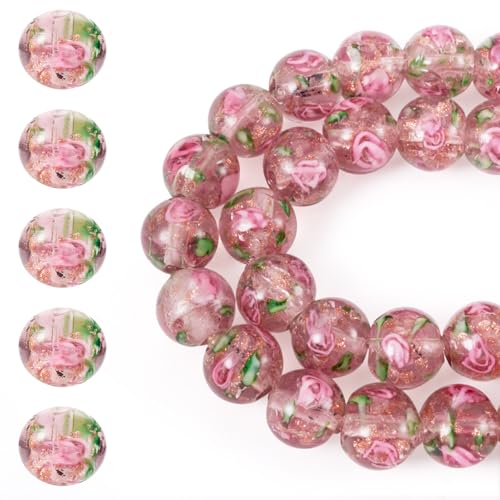 FASHEWELRY Handgefertigte Glasperlen mit Rosenblütenmuster für selbstgemachte Armbänder, Ohrringe, Halsketten, Schmuckherstellung, 10 mm, Hellviolett, 40 Stück von FASHEWELRY