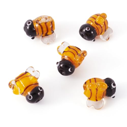 FASHEWELRY Handgefertigte Lampwork-Bienen-Perlen, niedliche Goldrute, Honigbienen-Perlen, 3D-Tier-Insekten-Glasperlen für Armband, Ohrringe, Halskette, Schmuckzubehör, 5 Stück FASHEWELRY Handgefertigte Lampwork-Bienen-Perlen, niedliche Goldrute, Honigbienen-Perlen, 3D-Tier-Insekten-Glasperlen für Armband, Ohrringe, Halskette, Schmuckzubehör, 5 Stück von FASHEWELRY