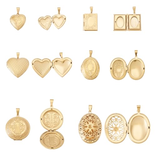 FASHEWELRY Medaillon-Anhänger mit 20 Karat vergoldet, Herz, oval, flach, rund, rechteckig, Fotorahmen, Charms, goldene Medaillon-Charms für Halsketten, DIY, Gedenkhalsketten, 6 Stück FASHEWELRY Medaillon-Anhänger mit 20 Karat vergoldet, Herz, oval, flach, rund, rechteckig, Fotorahmen, Charms, goldene Medaillon-Charms für Halsketten, DIY, Gedenkhalsketten, 6 Stück von FASHEWELRY